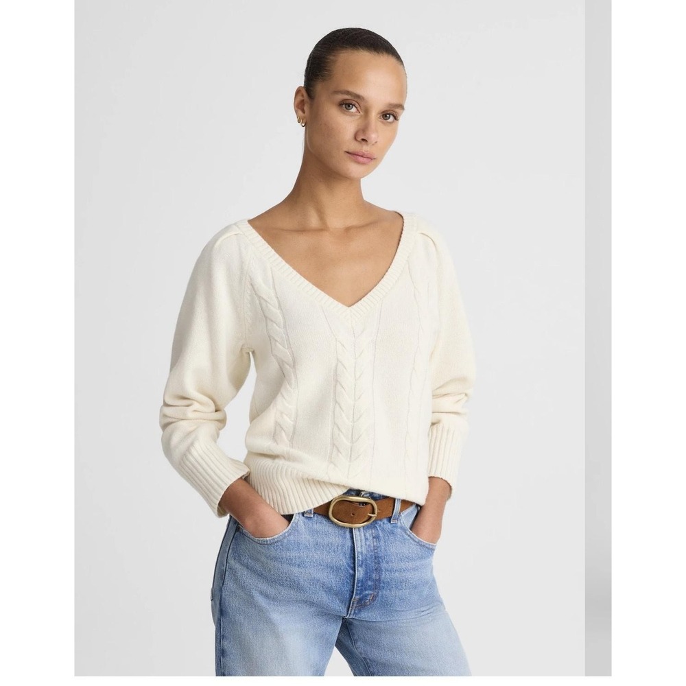 Madewell V-Neck Pullover Sweater Merino Wool Cream NY444 FLAW Womens S NEW